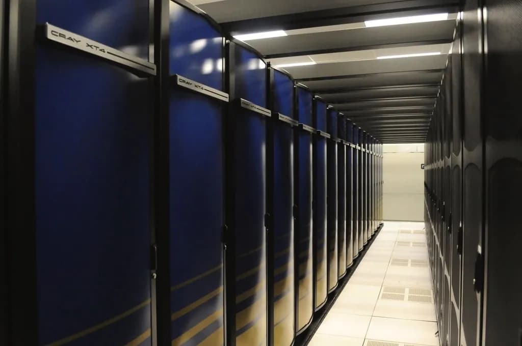 Pasillo de armarios de servidores en un centro de datos